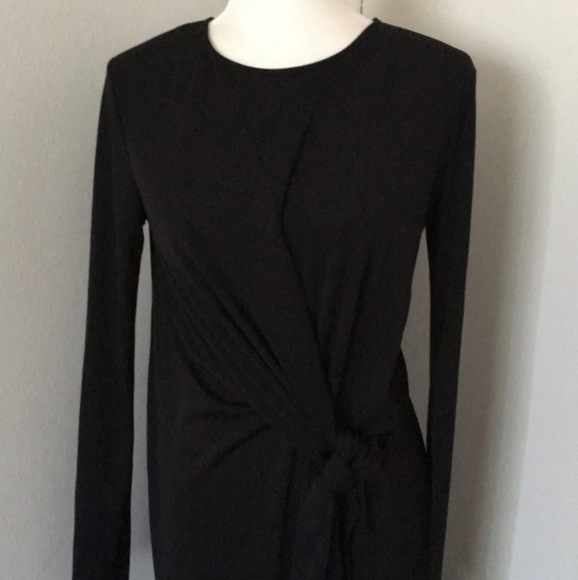 Zara tie front asymmetrical midi slit dress LBD slinky knit stretch size L - Picture 5 of 8